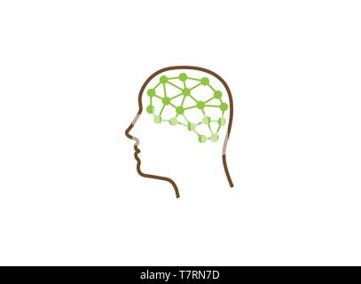 Brain inside the head a technology style for logo Stock Vector