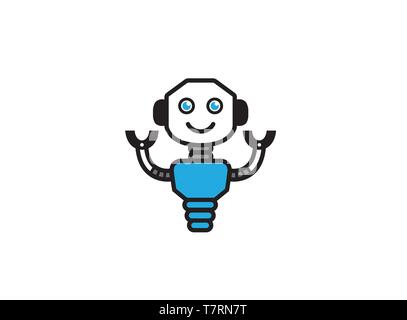 Smiling robot with hands up for logo Stock Vector