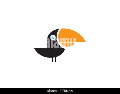 keel billed toucan black bird with yellow beak for logo design, ramphastoc icon, toucan illustration Stock Vector