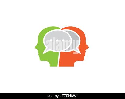heads of two men chatting for logo Stock Vector