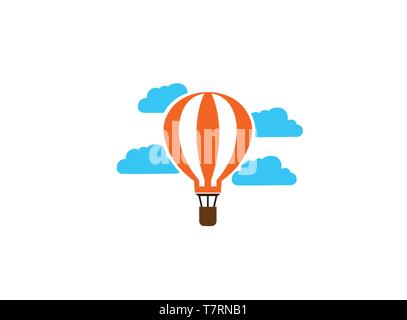 Airship flying balloon in the sky with clouds for logo esign illustration Stock Vector