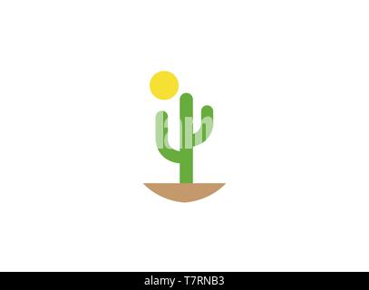 Cactus and sun in desert for logo esign illustration, dunes icon sahara symbol Stock Vector