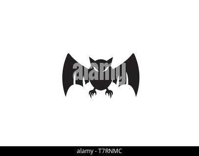 Black bat with angry face and open wings for logo Stock Vector