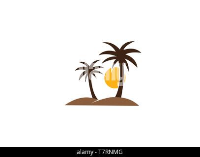 Palms in desert with sun and sand for logo Stock Vector