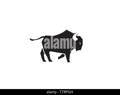 Buffalo kicking with a foot or black and big bull for logo Stock Vector