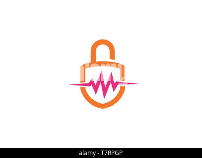 Security Lock with heart beat and guard for logo Stock Vector
