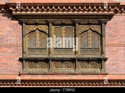 Elaborately carved wooden windows in the traditional Newar style ...