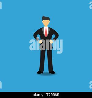 Concept of Businessman from Front. Business People Standing with Hands on Hips. Flat Vector Illustration Stock Vector