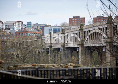 Newcastle upon Tyne, The High Level Bridge road and railway bridge spanning the River Tyne. Stock Photo