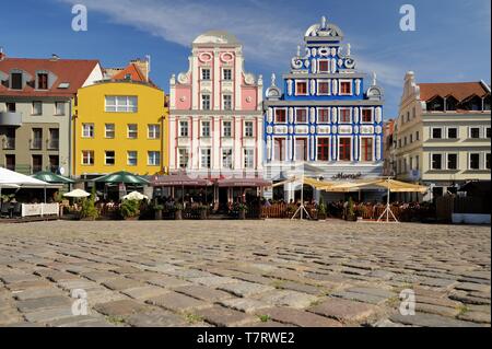 Poland, West Pomeranian, Szczecin, terraces in front of the old Town Hall on the Hay Market Square in the Old City Stock Photo