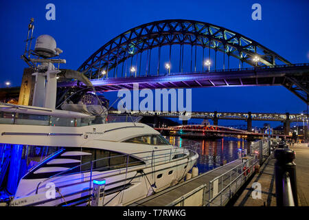 Iconic Newcastle upon Tyne  Quayside waterfront boats moorings on  river Tyne Stock Photo