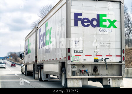 Hamburg, USA - April 6, 2018: Highway 78 in Pennsylvania road with large FedEx truck and cars in traffic Stock Photo