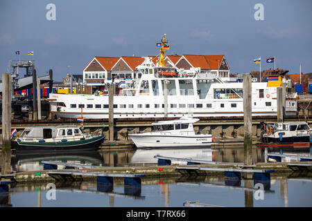 North Sea Island Juist, Harbor, Ferry Port, Ferry Frisia VI, East Frisia, Lower Saxony, Germany, Stock Photo