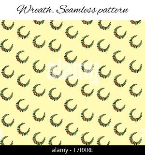 Seamless pattern with festive wreaths. Branches and flower. Funny drawing in the style of a sketch. Vector illustration for design of cards, a booklet Stock Vector
