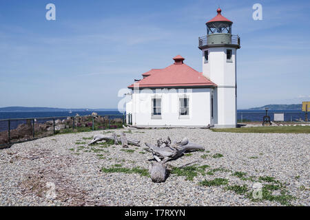 Alki Point Lighthouse south of Alki Beach - Seattle, Washington State, USA Stock Photo