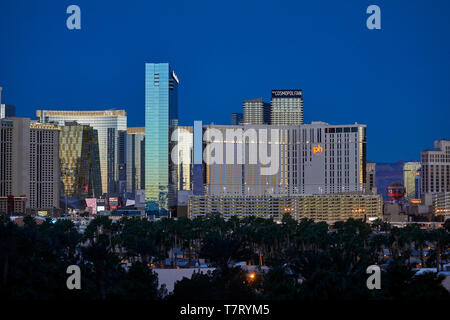 Las Vegas Nevada USA, skyline of the strip, Planet Hollywood, and the Cosmopolitan at night Stock Photo