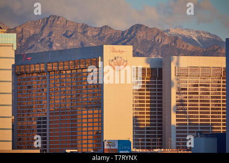 Las Vegas Nevada USA, skyline of the strip, High Roller 550-foot tall diameter giant Ferris wheel operated by Caesars Entertainment Corporation curren Stock Photo