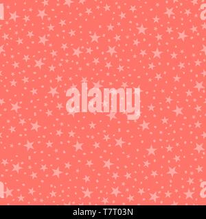 Abstract seamless stars background. Vector illustration. Trendy pink color background Stock Vector