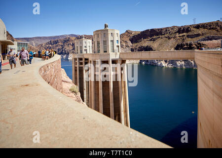 Boulder City Hoover Dam Black Canyon of the Colorado River, on the border between the U.S. states of Nevada and Arizona Stock Photo