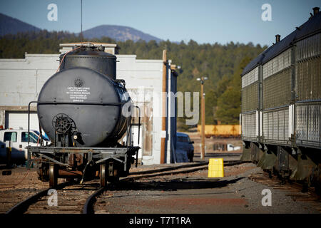 Historic Route 66 in Williams, Arizona.  Grand Canyon Railway, is a heritage railroad Stock Photo