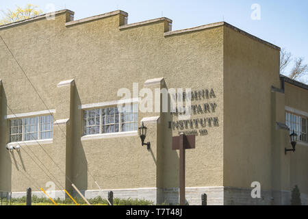 Lexington, USA - April 18, 2018: VMI Virginia Military Institute hall building with sign at Virginia university campus grounds Stock Photo