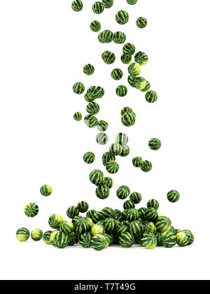 Heap of Watermelons Falling on white background Stock Photo