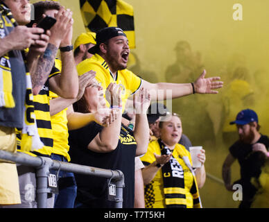 May 8, 2019: Columbus Crew fans celebrate a goal scored by Columbus Crew SC midfielder Federico Higuain (10) against LA Galaxy in their game in Columbu Stock Photo