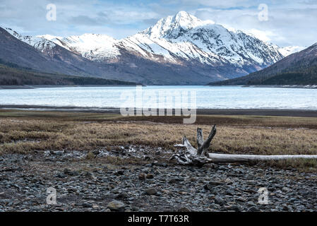 Remote Glacier Lake in Southern Alaska Stock Photo