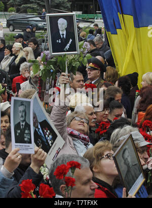 Kiev, Ukraine - May 09, 2019: People in the form of fighters of the ...