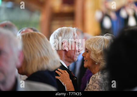 Munich, Germany. 09th May, 2019. Camilla, Duchess of Cornwall, takes part in a senior dance at the Hofbräuhaus. Credit: Lino Mirgeler/dpa Pool/dpa/Alamy Live News Stock Photo