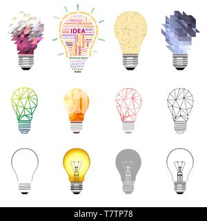 vector collection of light bulbs.set of conceptual, technology, idea, creative design elements icons Stock Vector