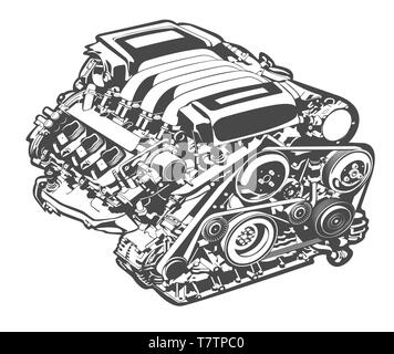 vector high detailed illustration of car engine Stock Vector Image ...