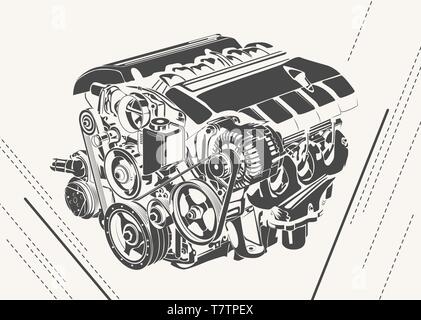 vector high detailed illustration of car engine Stock Vector Image ...