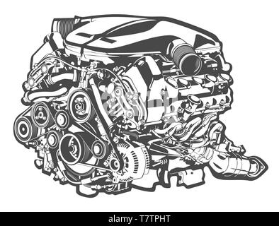 Vector High Detailed Illustration Of Car Engine Stock Vector Image 