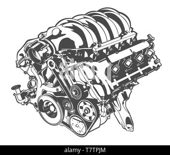 vector high detailed illustration of car engine Stock Vector Image ...