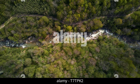view of the summer mountain river from above Stock Photo