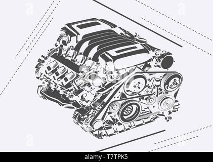 vector high detailed illustration of car engine Stock Vector Image ...