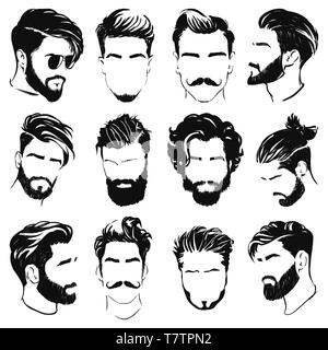 vector illustration of men hairstyle silhouettes Stock Vector