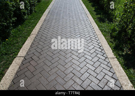 Texture of road tiles with herringbone pattern. Perspective view Stock Photo