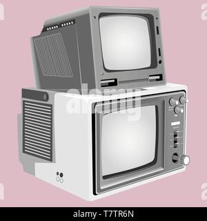vector retro illustration of isolated television set Stock Vector