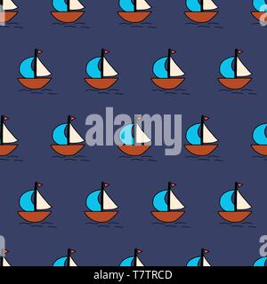 Sailboats seamless vector background. Summer pattern kids. Stock Vector