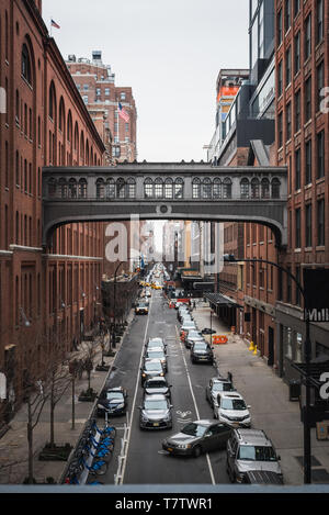 Traffic jam and activity of a normal day in the streets of New York seen from the High Line