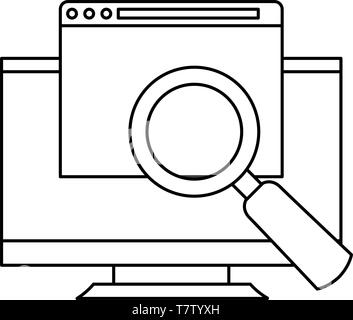 computer website analyzing cybersecurity data protection vector illustration outline Stock Vector