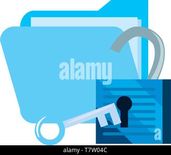 folder padlock unlock key cybersecurity data protection vector illustration Stock Vector
