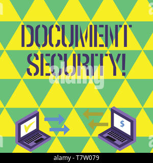 Handwriting text writing Document Security. Conceptual photo means in which important documents are filed or stored Exchange Arrow Icons Between Two L Stock Photo