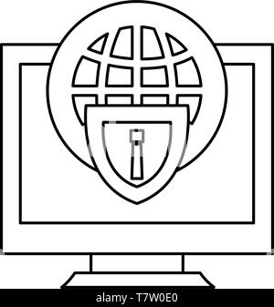 shield alert world cybersecurity data protection vector illustration ...