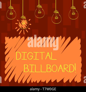 Text sign showing Digital Billboard. Business photo showcasing billboard that displays digital images for advertising Set of Transparent Bulbs Hanging Stock Photo