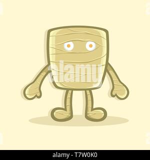 Halloween greeting card with Square Mummy costume on cream background vector illustration. Stock Vector