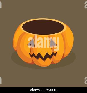 Halloween Scary jack pumpkin basket vector illustration on dark brown background. Stock Vector