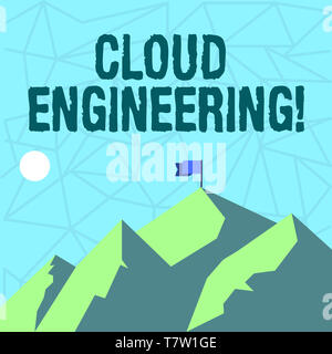 Writing note showing Cloud Engineering. Business concept for application of engineering disciplines to cloud computing Mountains with Shadow Indicatin Stock Photo